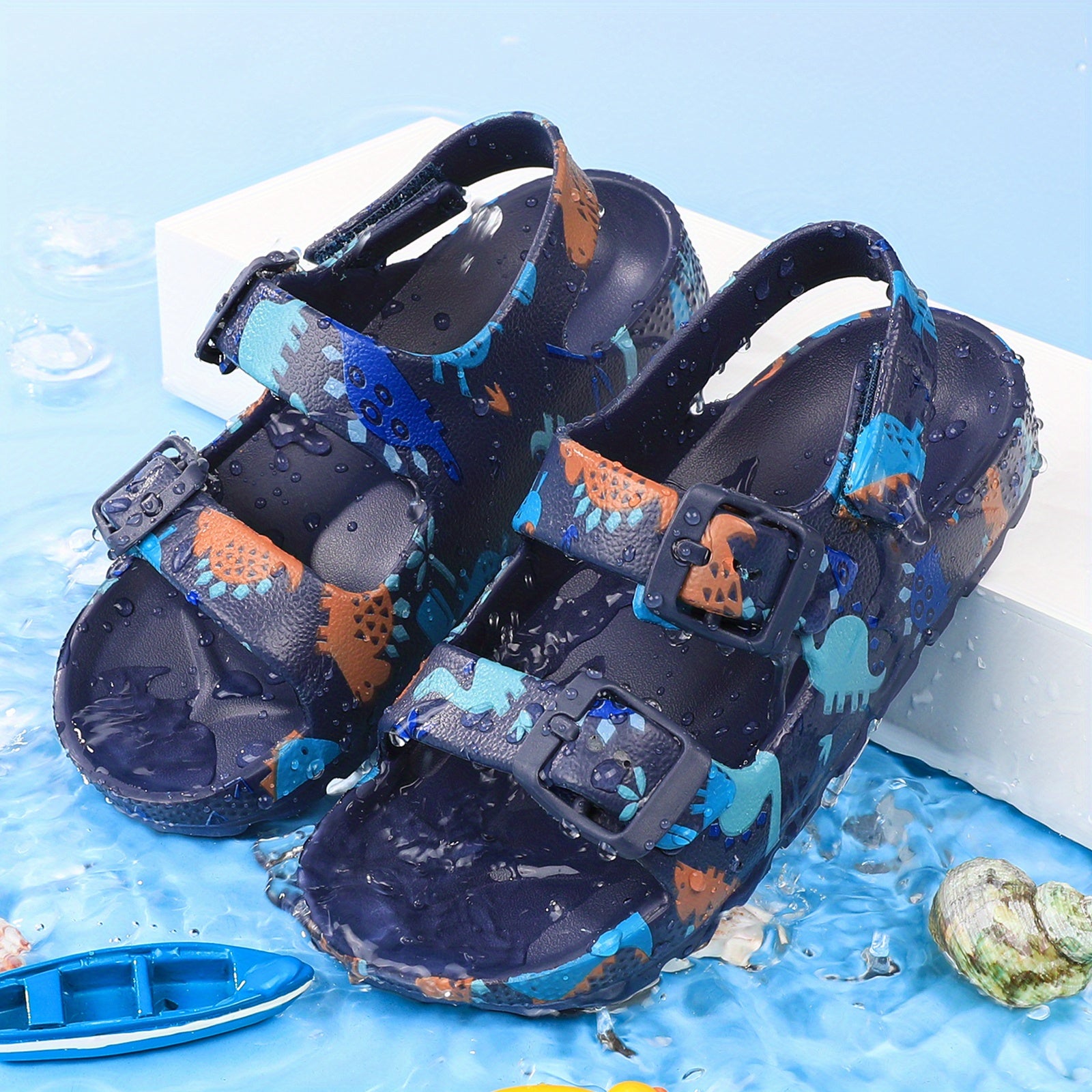 Kids' Adjustable Outdoor Shoes with Double Buckle Cartoon Design Breathable Lightweight All-Season