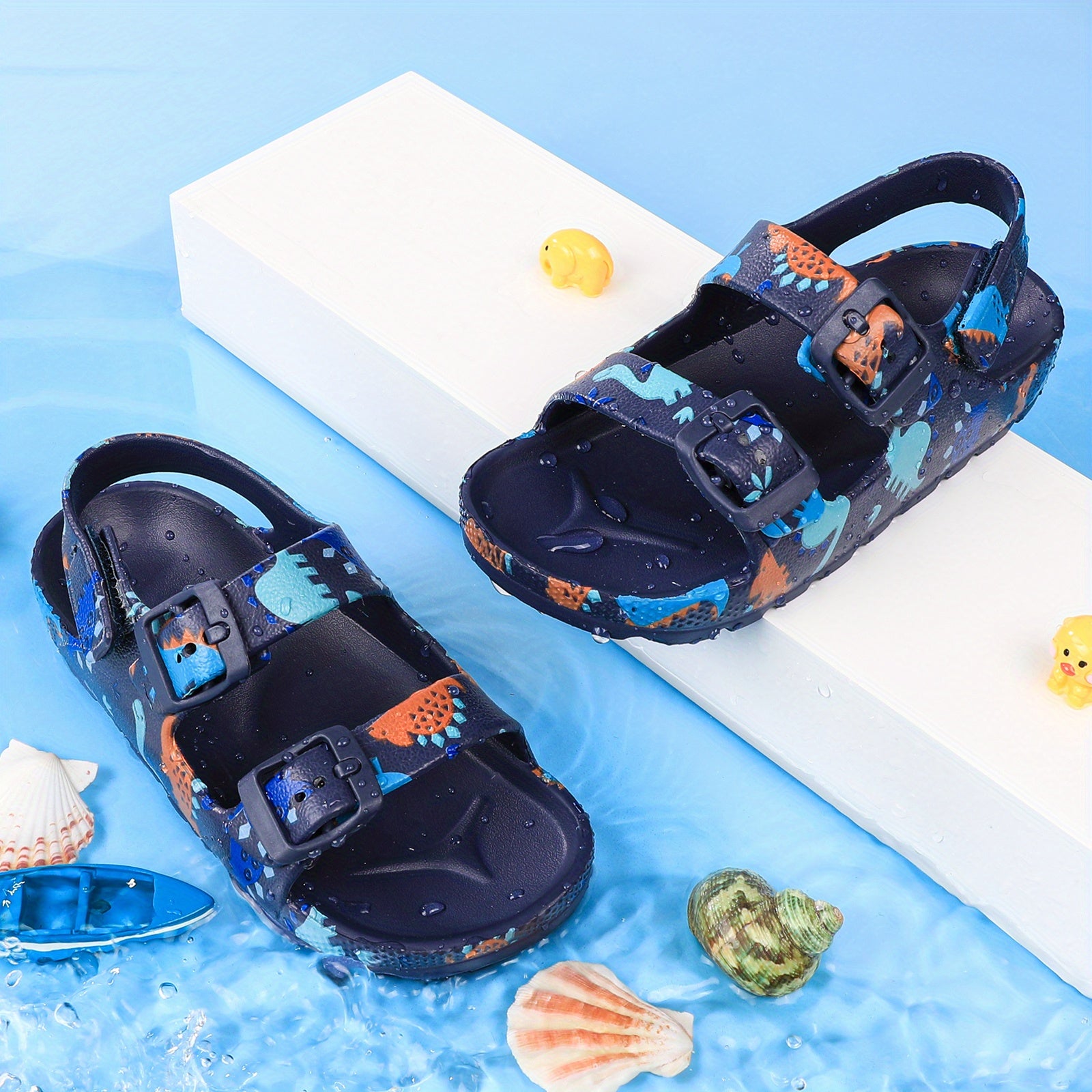 Kids' Adjustable Outdoor Shoes with Double Buckle Cartoon Design Breathable Lightweight All-Season