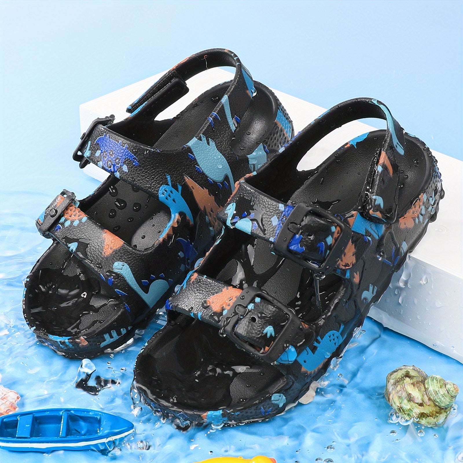 Kids' Adjustable Outdoor Shoes with Double Buckle Cartoon Design Breathable Lightweight All-Season