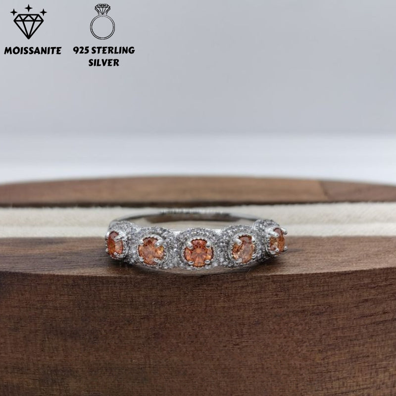 Sterling Silver Ring with 0.5 Carat Moissanite 5-Stone and 18K Gold Plating