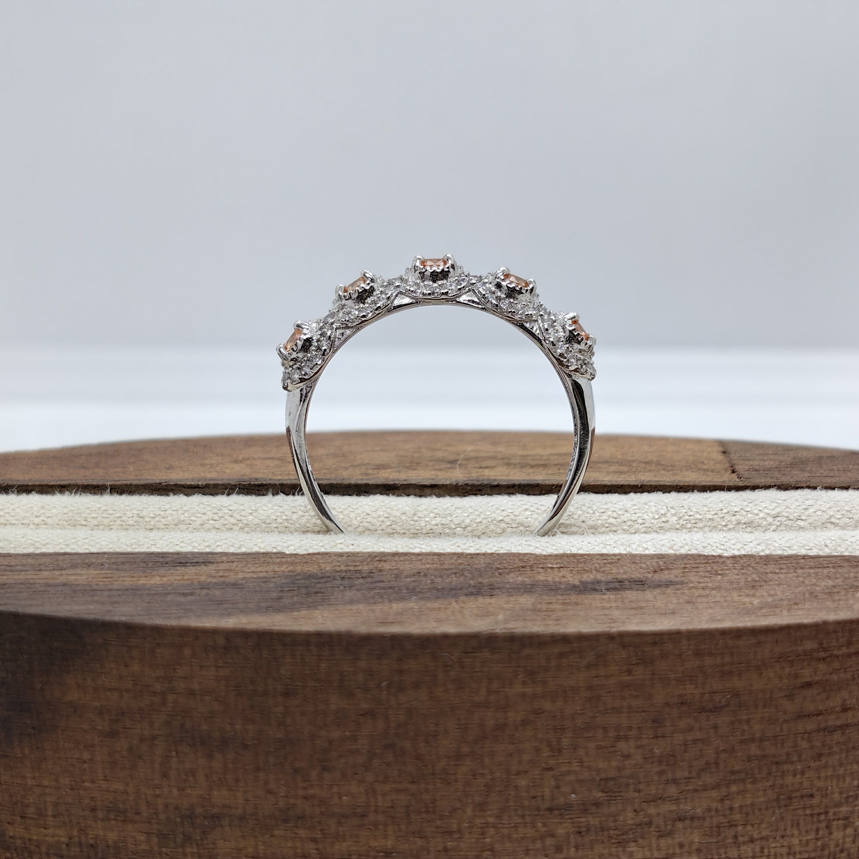 Sterling Silver Ring with 0.5 Carat Moissanite 5-Stone and 18K Gold Plating