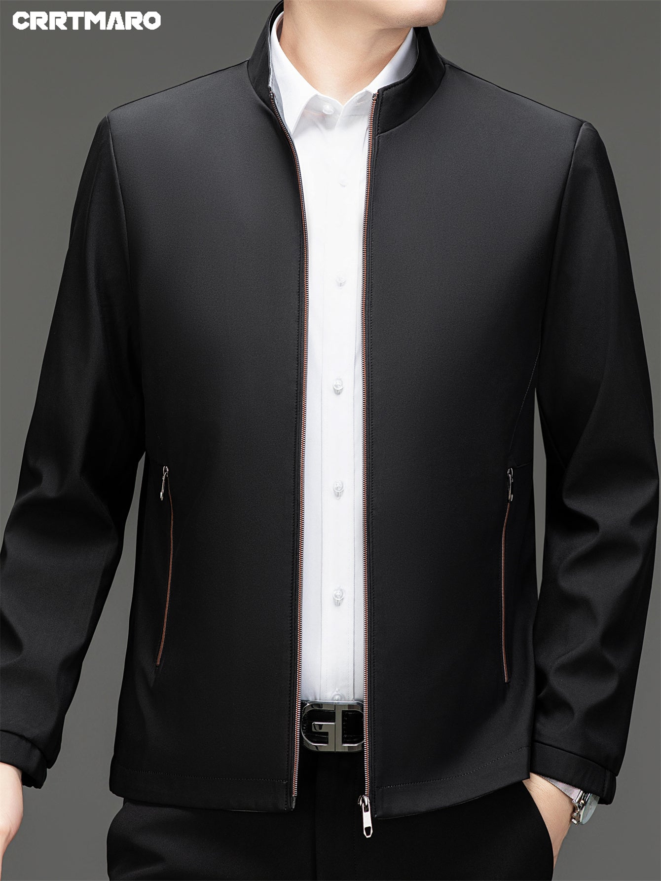 Erkaklar uchun bo'sh, mustahkam jakkardagi fermuarlik cho'ntaklar, rasmiy turli xil yelka, fermuarlik uzun yengli tashqi kiyim.