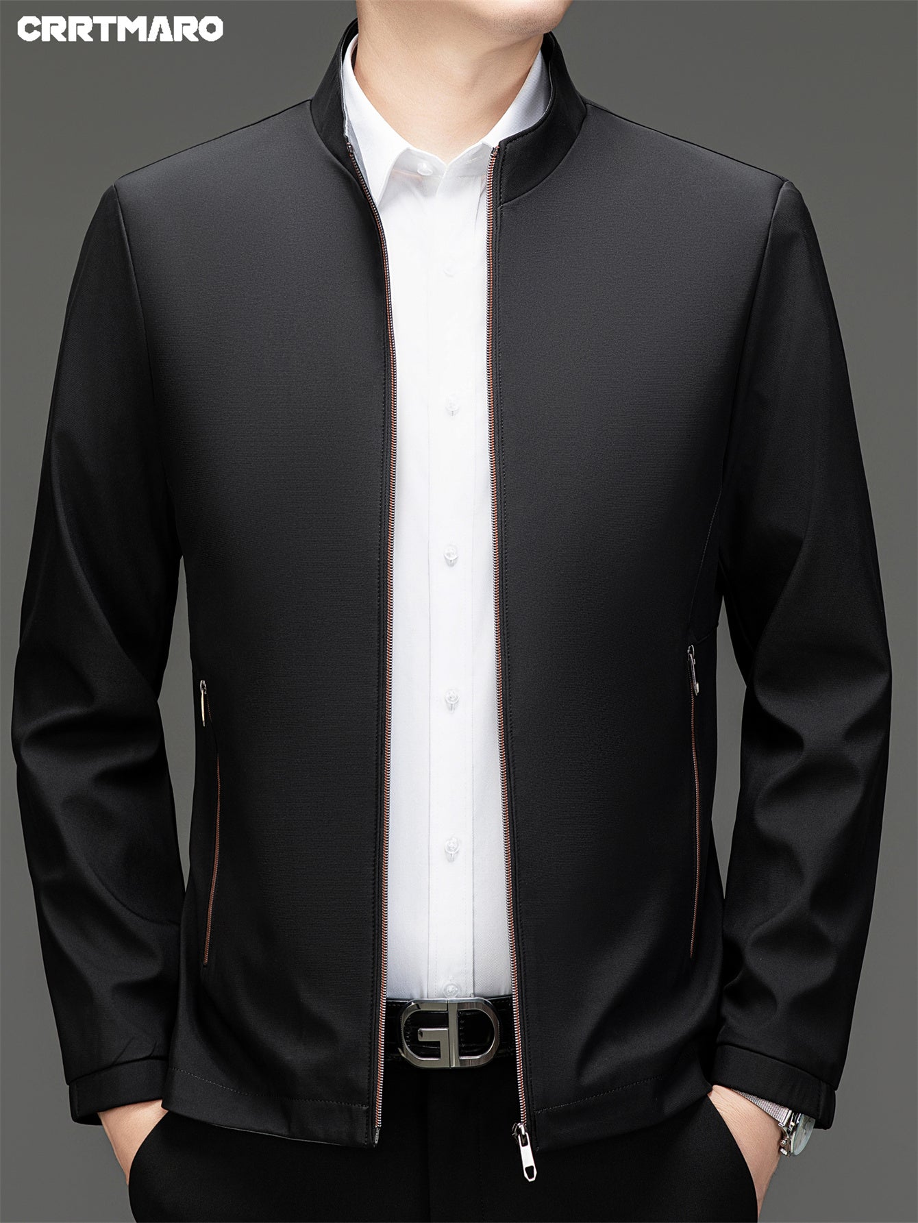 Erkaklar uchun bo'sh, mustahkam jakkardagi fermuarlik cho'ntaklar, rasmiy turli xil yelka, fermuarlik uzun yengli tashqi kiyim.