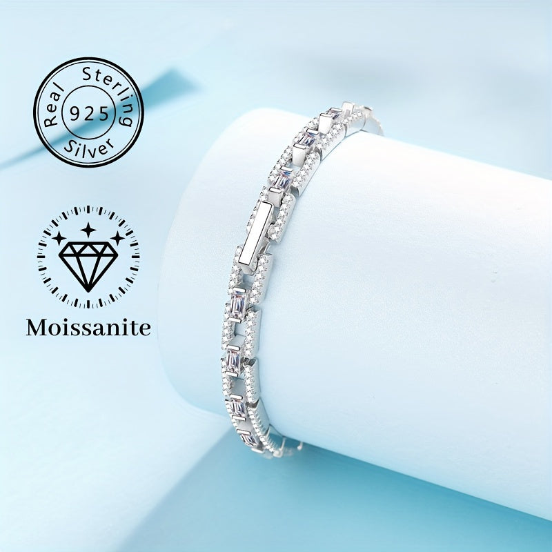 Sterling Silver Bracelet with 3ct Moissanite Stone for Women Daily Wear Gift