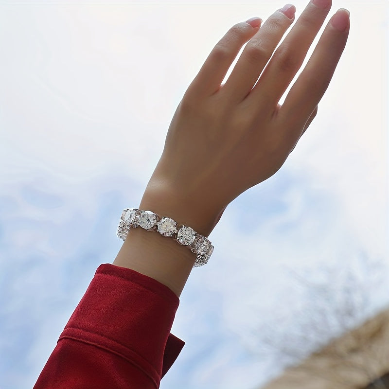 Silver Moissanite Bracelet 85 Carats Hip-Hop Style 18K Plated Gift for Valentine's Day