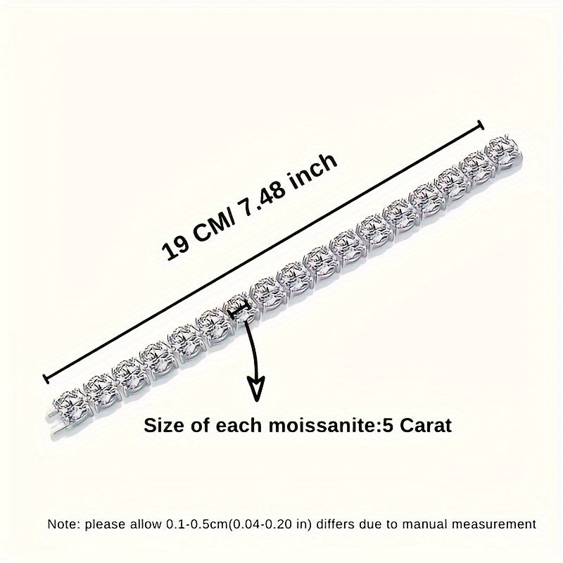Silver Moissanite Bracelet 85 Carats Hip-Hop Style 18K Plated Gift for Valentine's Day