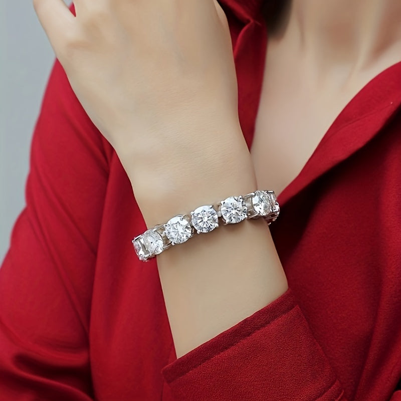 Silver Moissanite Bracelet 85 Carats Hip-Hop Style 18K Plated Gift for Valentine's Day