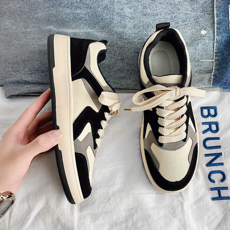 Men's Low-Top Canvas Skate Sneakers Rubber Sole Breathable Lining Black White Beige