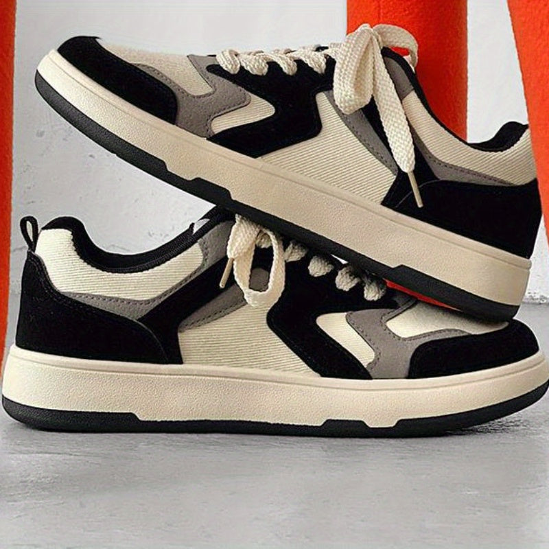 Men's Low-Top Canvas Skate Sneakers Rubber Sole Breathable Lining Black White Beige