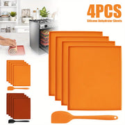 Set of 4 Silicone Dehydrator Mats with Non-Stick Edges for Fruit Leather Vegetables Herbs