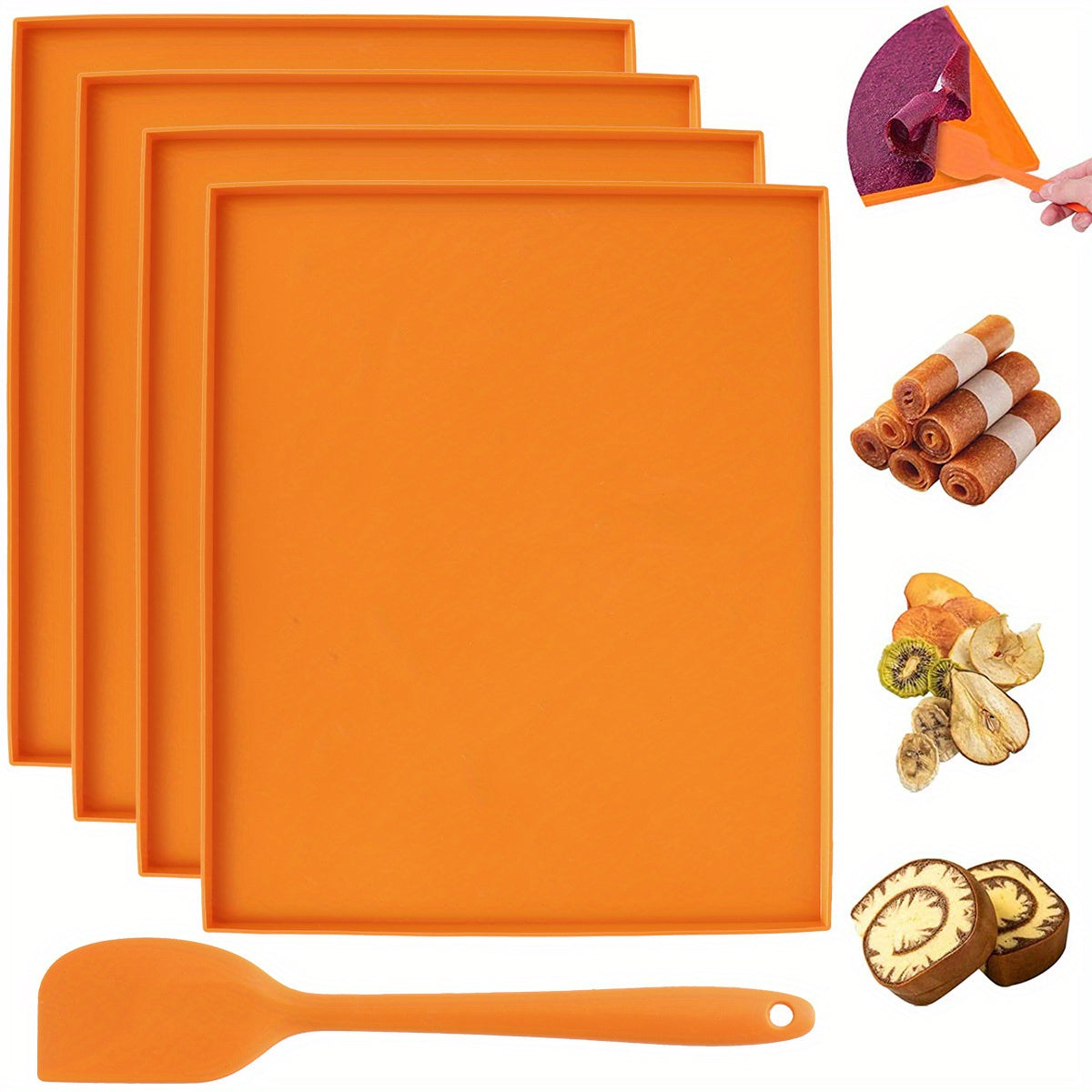 Set of 4 Silicone Dehydrator Mats with Non-Stick Edges for Fruit Leather Vegetables Herbs