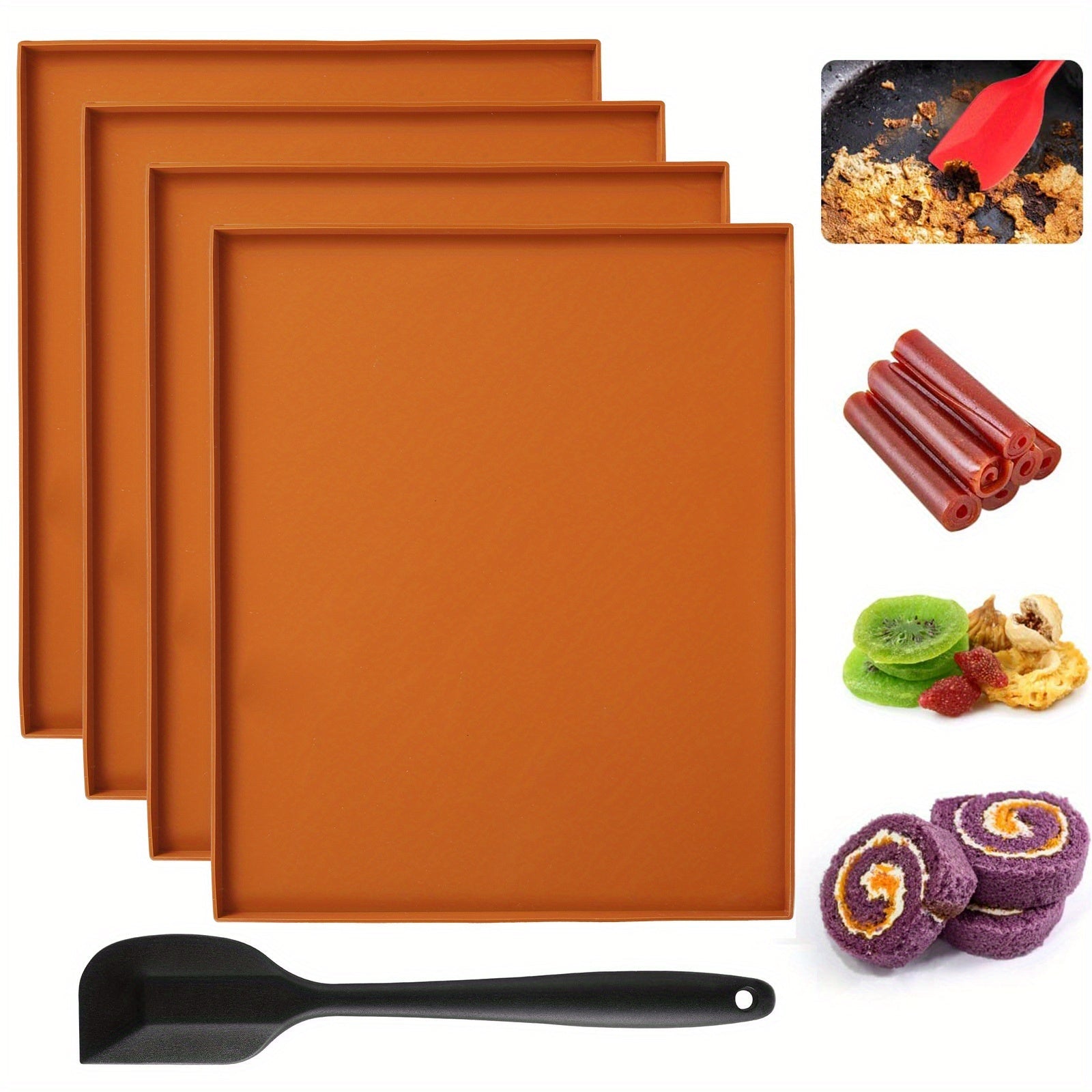 Set of 4 Silicone Dehydrator Mats with Non-Stick Edges for Fruit Leather Vegetables Herbs