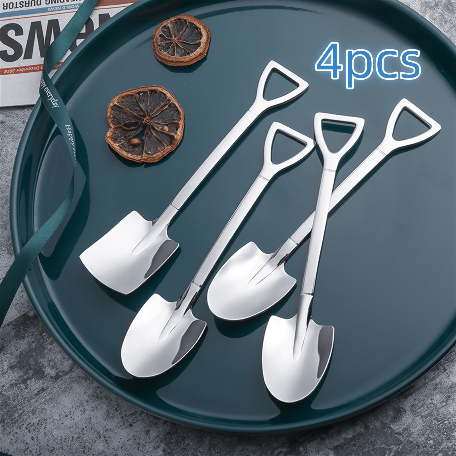 Stainless Steel Spade Spoons Set for Creative Desserts Fruit Ice Cream and Outdoor Cooking