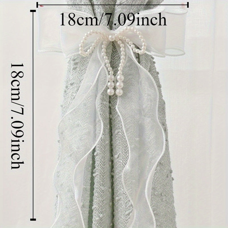 Modern Sheer Bow Curtain Tieback with Pearl Embellishments for Window Drapery