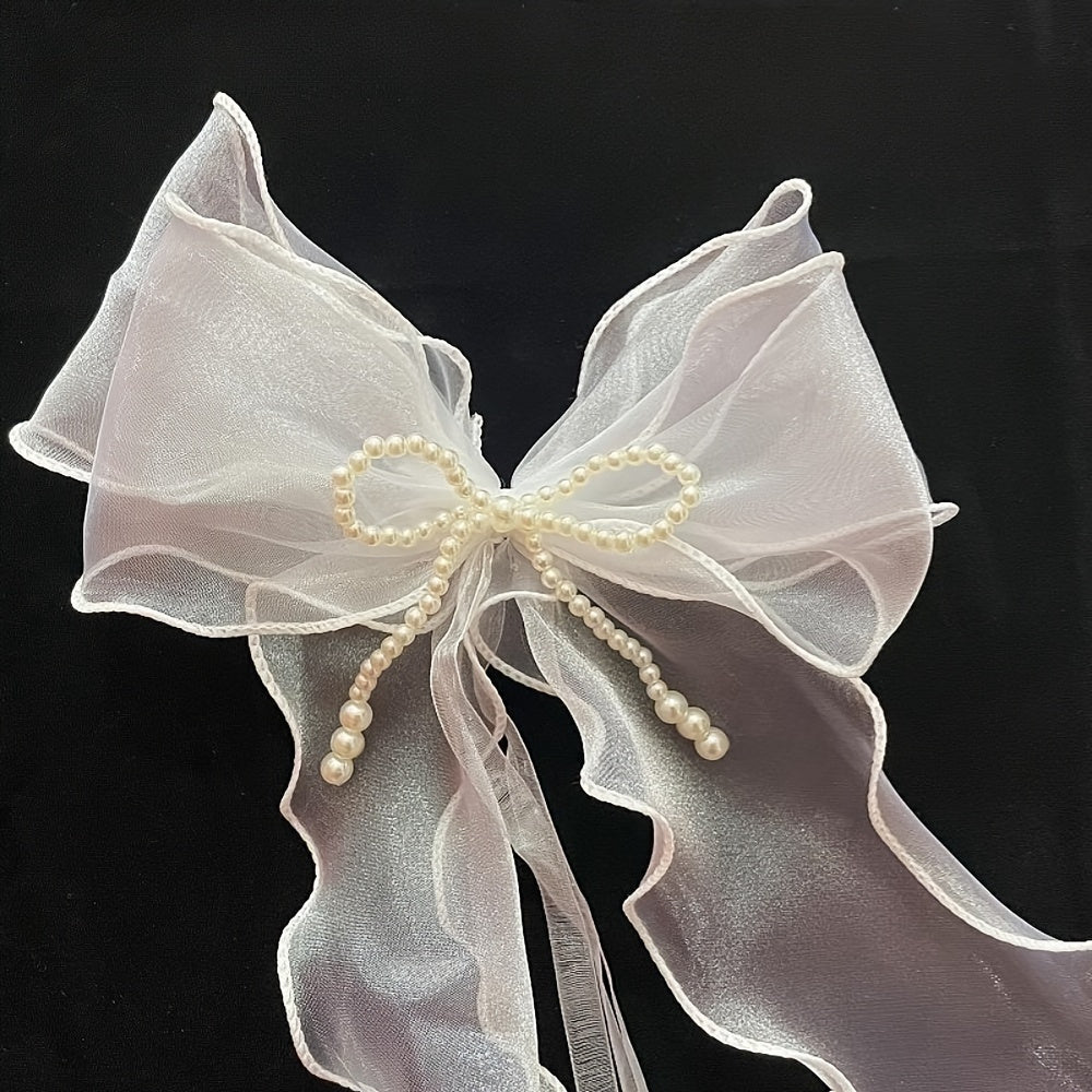 Modern Sheer Bow Curtain Tieback with Pearl Embellishments for Window Drapery
