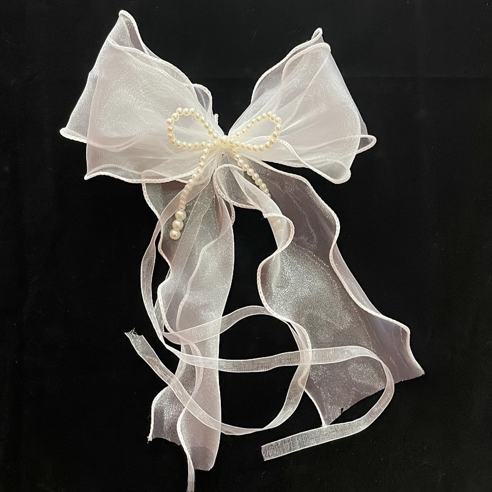 Modern Sheer Bow Curtain Tieback with Pearl Embellishments for Window Drapery