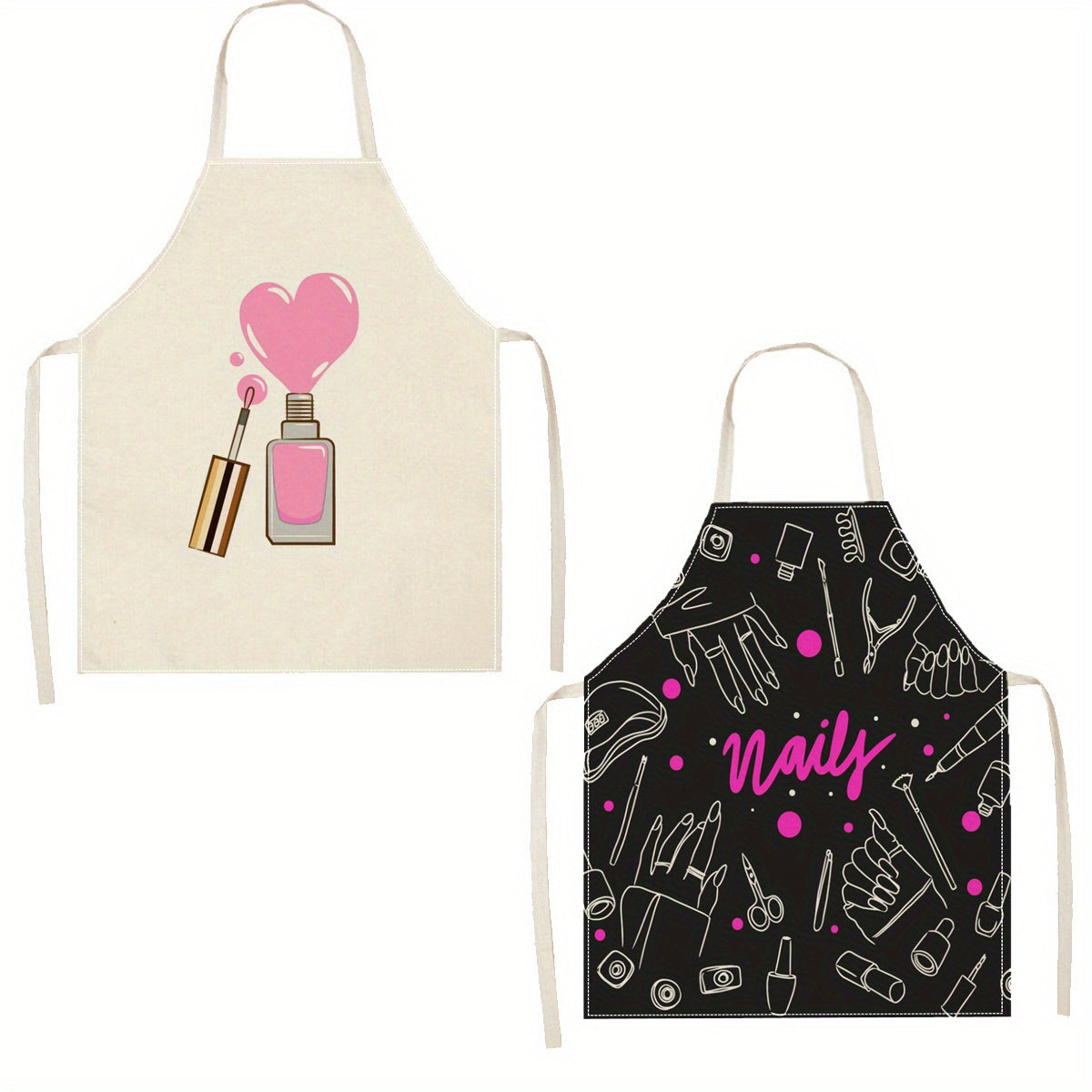 Linen Apron with Nail Polish Art Design for Cooking and Crafting