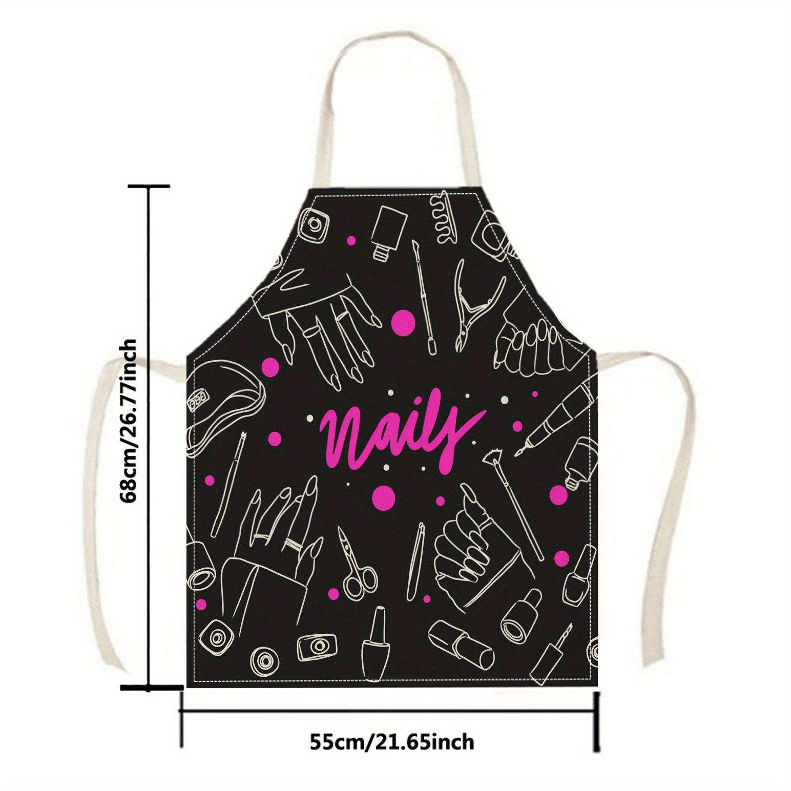 Linen Apron with Nail Polish Art Design for Cooking and Crafting