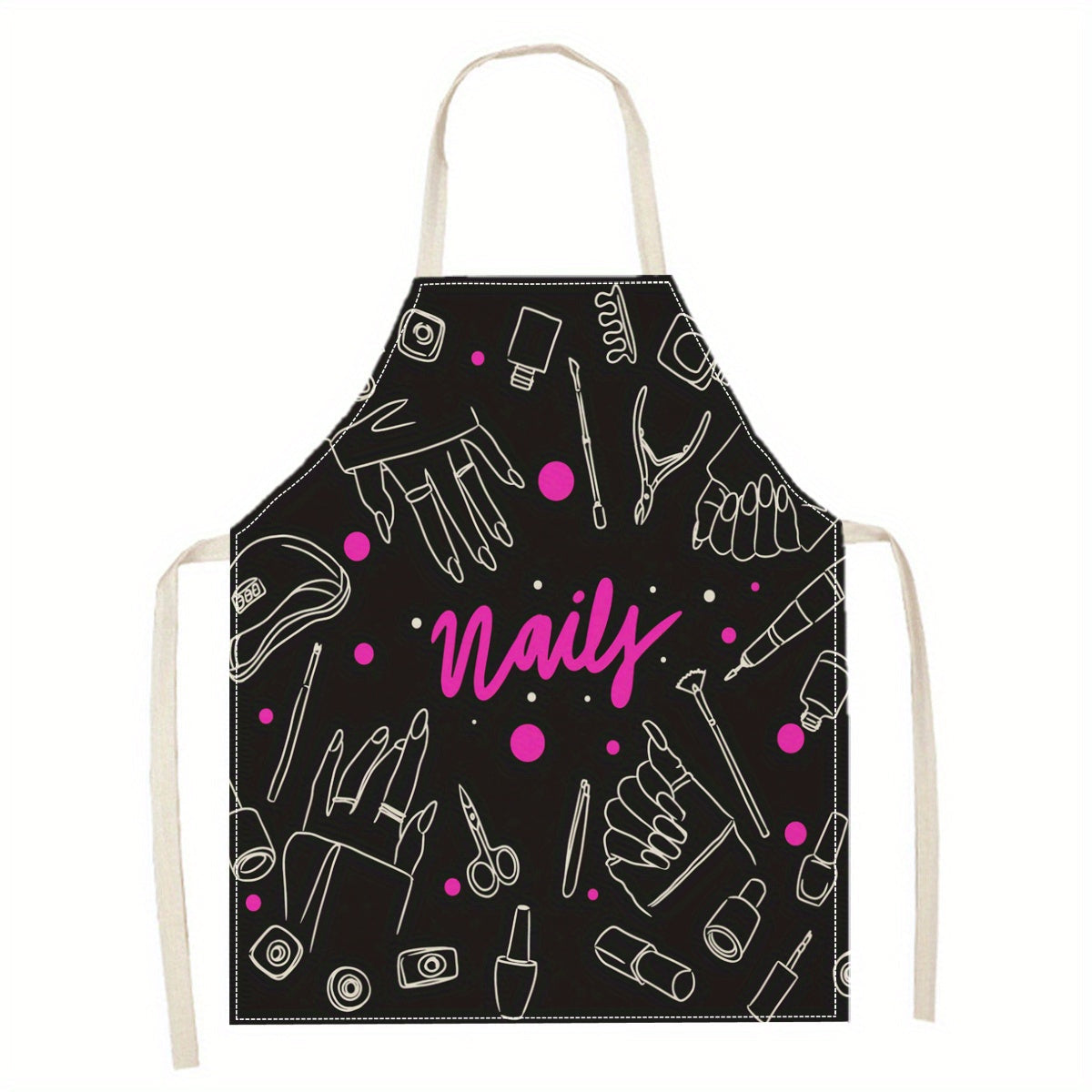 Linen Apron with Nail Polish Art Design for Cooking and Crafting