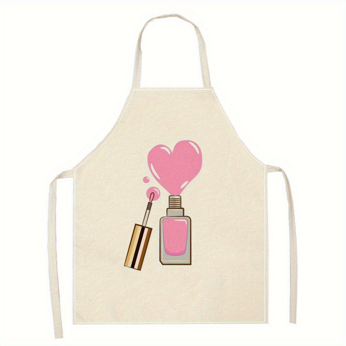 Linen Apron with Nail Polish Art Design for Cooking and Crafting