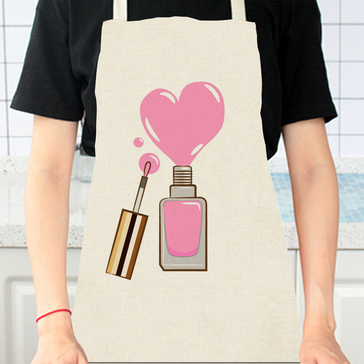 Linen Apron with Nail Polish Art Design for Cooking and Crafting