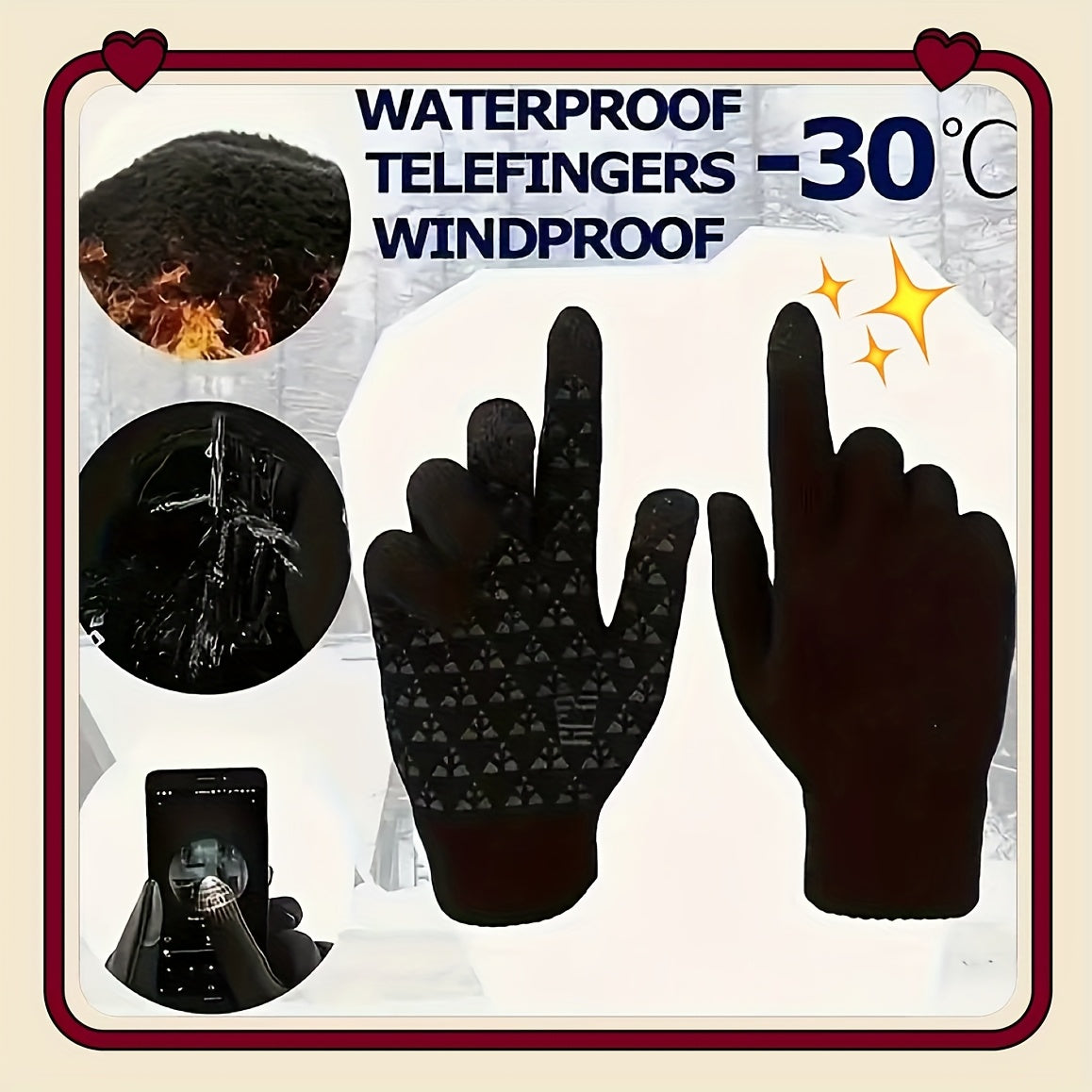 Winter Touchscreen Gloves for Men Women Warm Windproof Anti-Slip Ski Outdoor