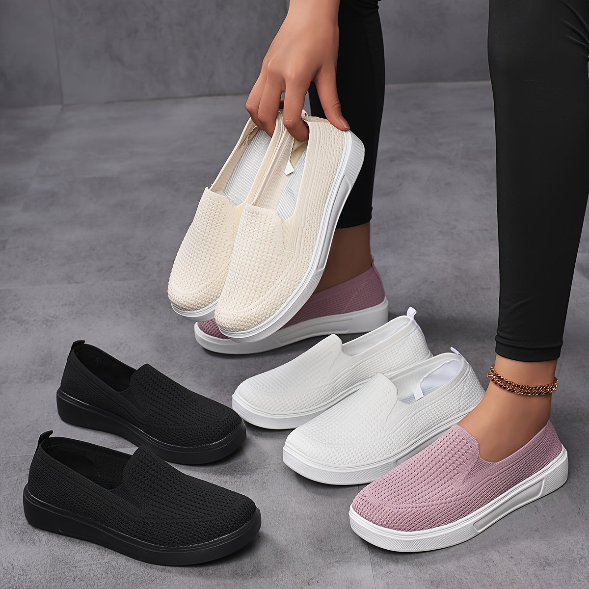Women's Slip-On Mary Jane Flats Breathable Fabric Soft Sole All-Season Casual Footwear