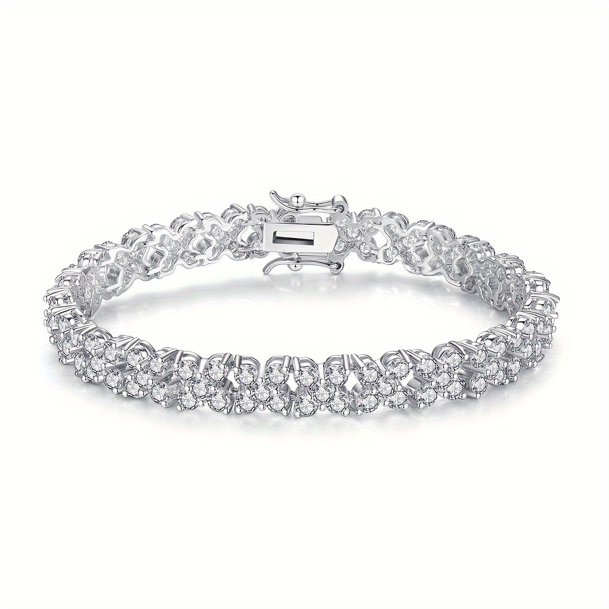 Elegante pulsera de cobre para mujer con incrustación de zirconia y acabado brillante