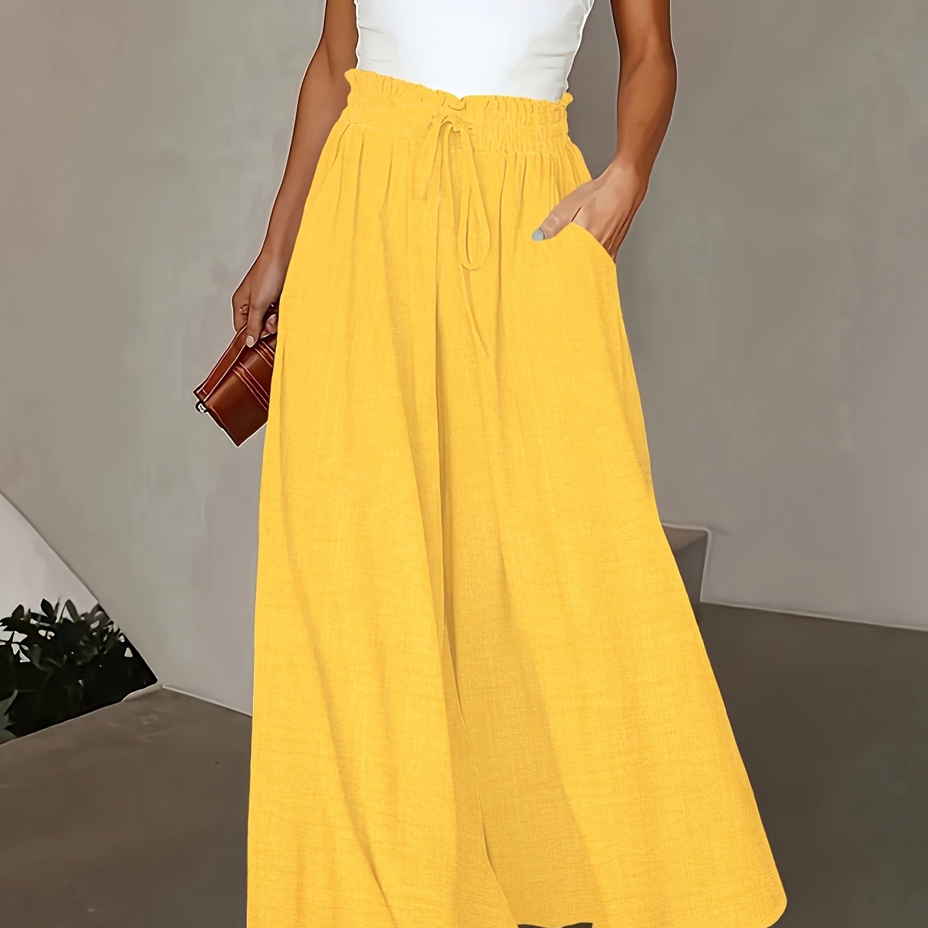 Ayollar uchun keng bo'yinli shimlar Polyester to'liq rangli yuqori bel Bahor Kuz Moda