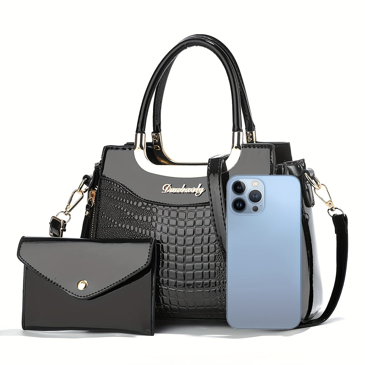 Animal Print Vegan Leather Shoulder Bag Set with Wallet Adjustable Strap Zip Closure Lightweight