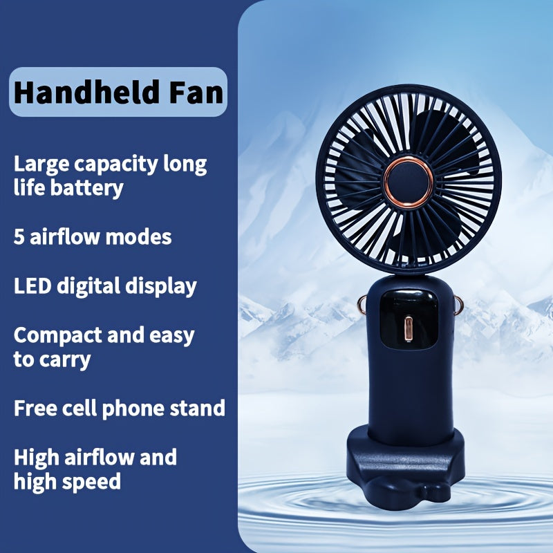 Portable Mini Fan with LED Display, USB Rechargeable, Foldable Light Gray