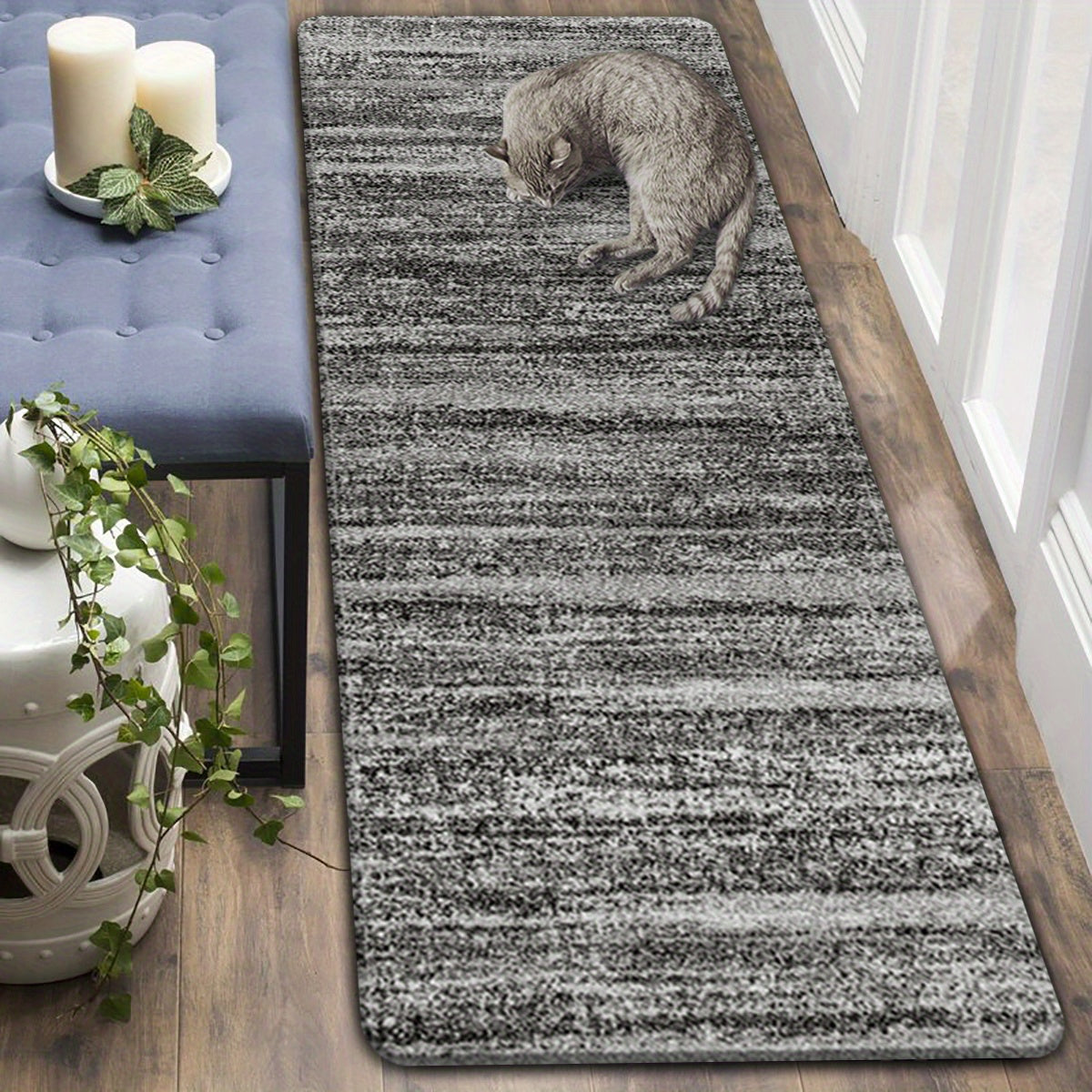 Non-slip Dark Grey Abstract Area Rug for Hallways and Kitchens, Various Sizes