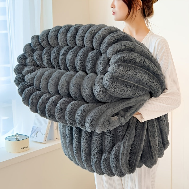 Ultra-Soft Milk Fleece Blanket with Modern Striped Texture for All-Season Comfort