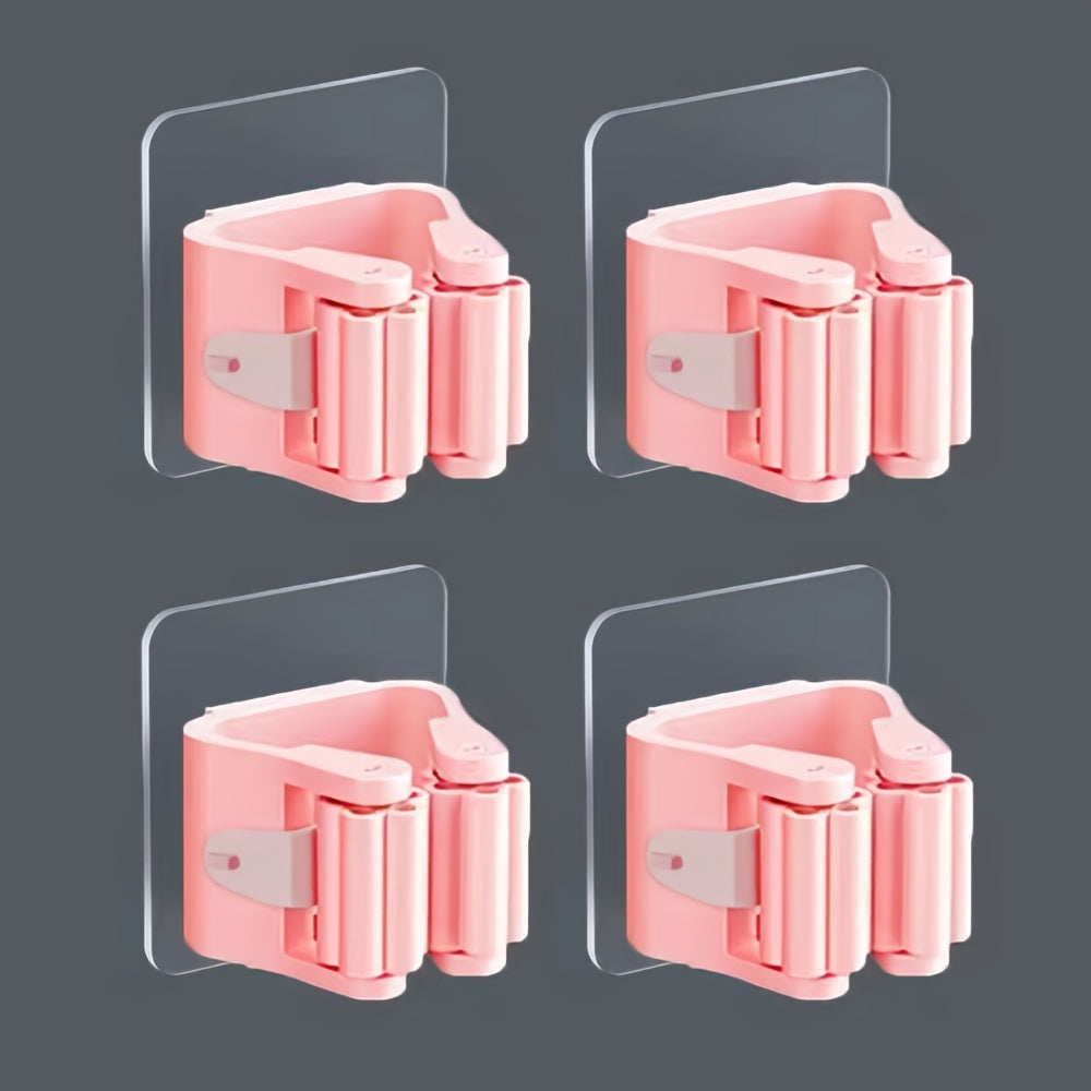 Estante de almacenamiento de pared de 4 piezas para mop, cepillo, escoba, ropa y utensilios de cocina