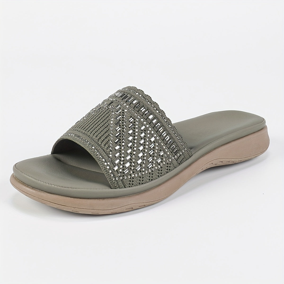 Women’s Ultra-Light Flat Slides with Rhinestones for Summer Beach Casual