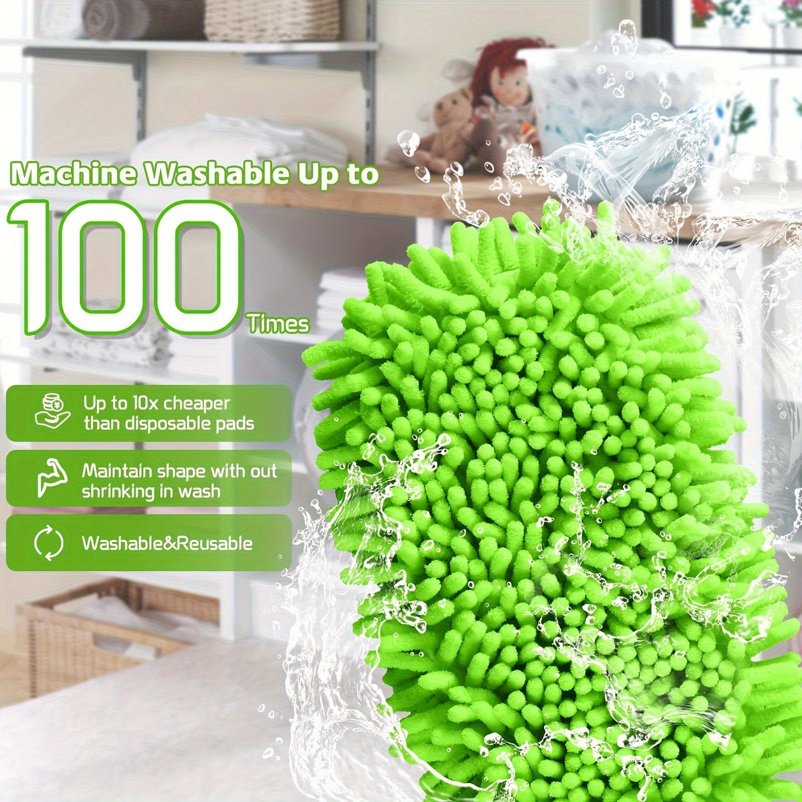 Set of 4 Microfiber Mop Pads Reusable Washable for Dry Wet Cleaning