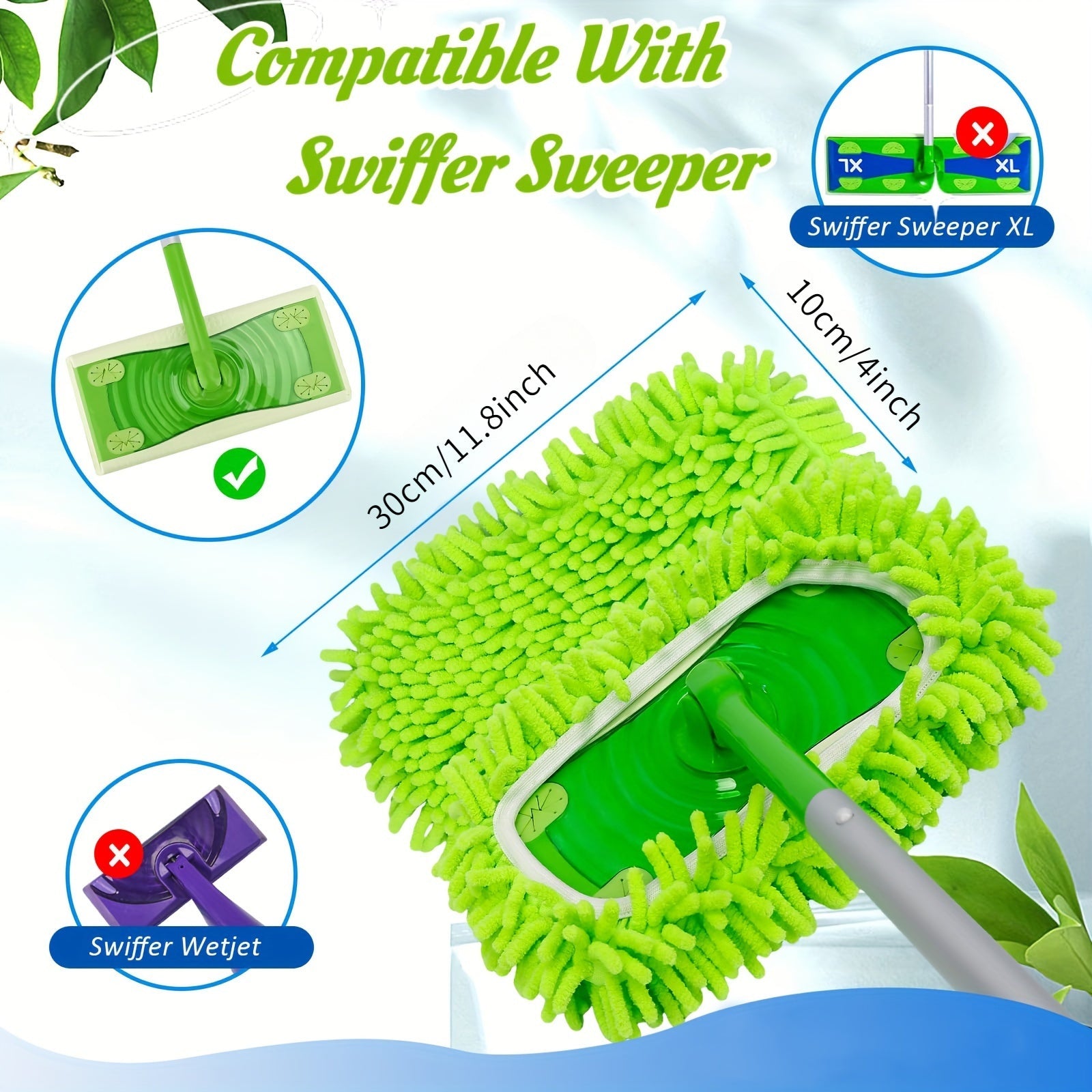 Set of 4 Microfiber Mop Pads Reusable Washable for Dry Wet Cleaning