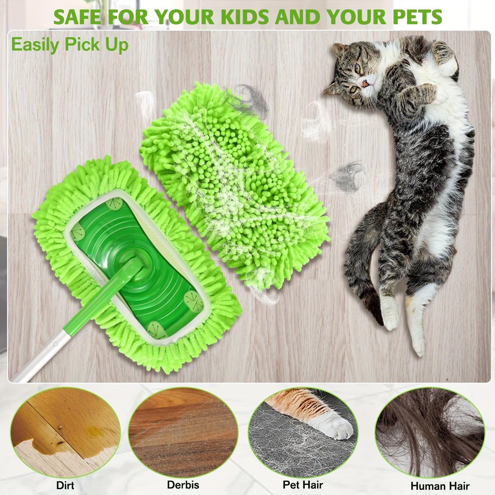 Set of 4 Microfiber Mop Pads Reusable Washable for Dry Wet Cleaning