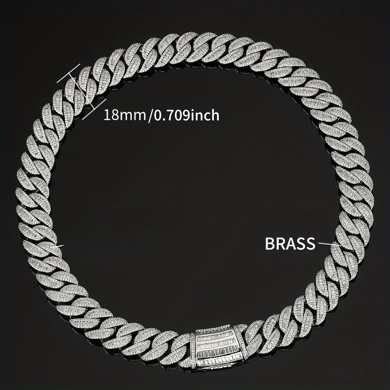 Браслет из кубинской цепочки с позолотой 18K, украшенный синтетическими циркониевыми камнями - ювелирное изделие в стиле хип-хоп, идеально подходящее для Дня святого Валентина и повседневной носки - унисекс медный модный аксессуар, отличный для подарков.