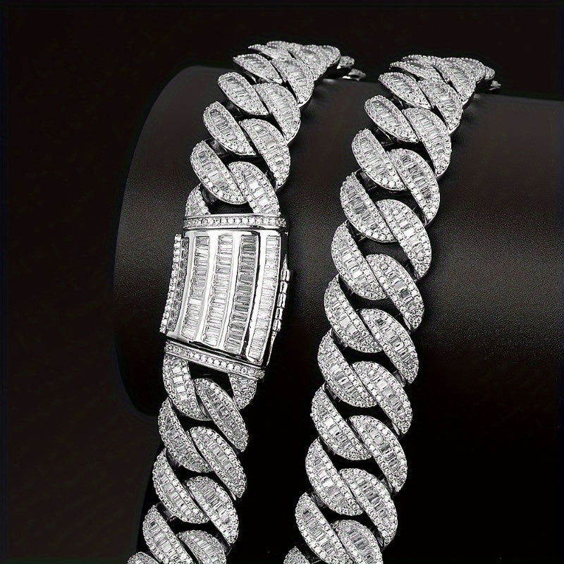 18K oltin qoplamali Kuba zanjir bilaguzuk, sun'iy zirkoniya toshlari bilan - Hip Hop uslubidagi zargarlik, 14-fevral va har kuni kiyish uchun mukammal - Uniseks mis modasi aksessuar, sovg'alar uchun ajoyib