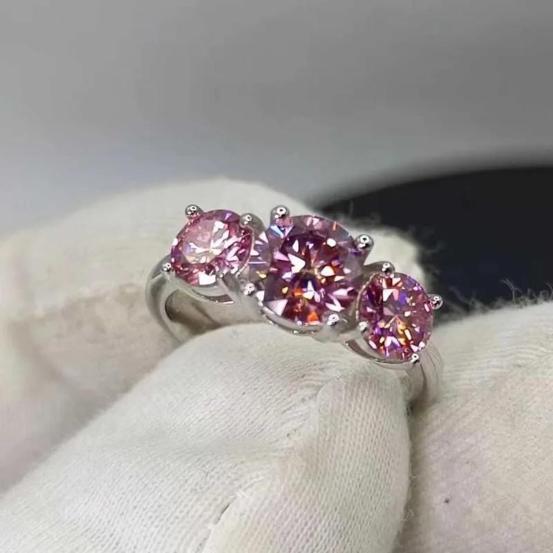 Pink Moissanite Engagement Ring 2 Carat Sterling Silver Wedding Jewelry