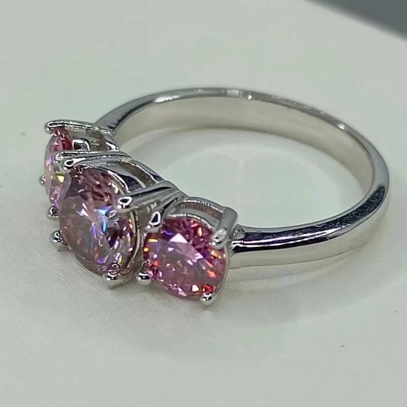 Pink Moissanite Engagement Ring 2 Carat Sterling Silver Wedding Jewelry