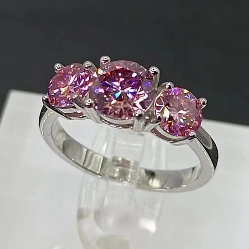 Pink Moissanite Engagement Ring 2 Carat Sterling Silver Wedding Jewelry