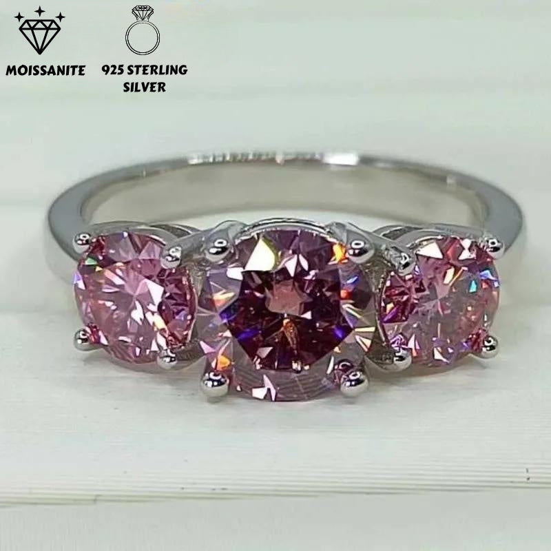 Pink Moissanite Engagement Ring 2 Carat Sterling Silver Wedding Jewelry