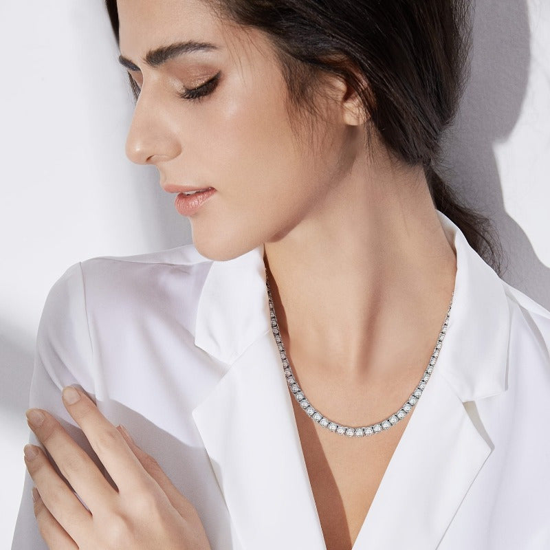 Collar de tenis de moissanita 0.3ct plateado y dorado, joyería bohemia para bodas y compromisos