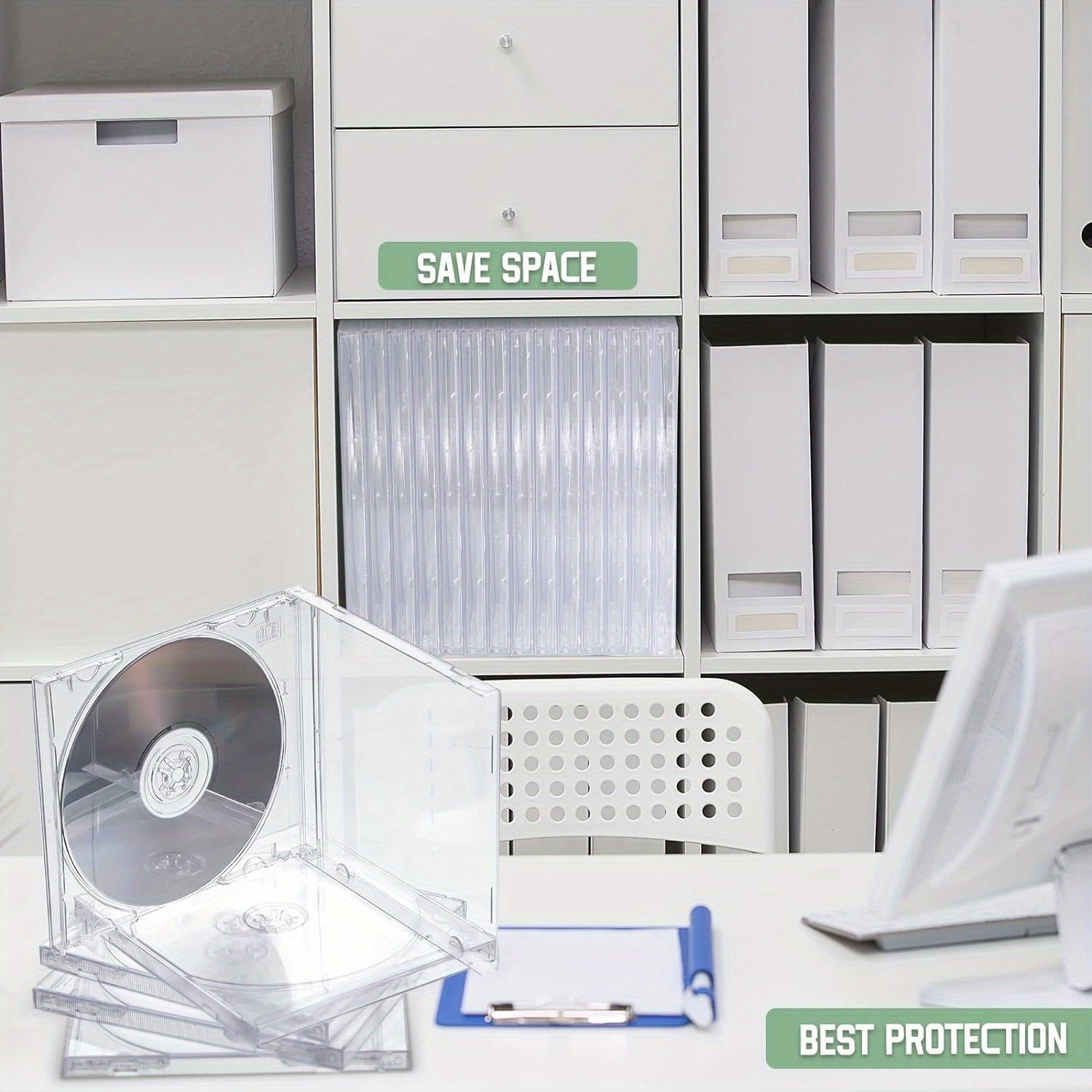 Uchta chizishdan himoyalangan CD/DVD saqlash qutisi, olib tashlanadigan shaffof qopqoq bilan. Oson aniqlash uchun mustahkam PP materialidan tayyorlangan.