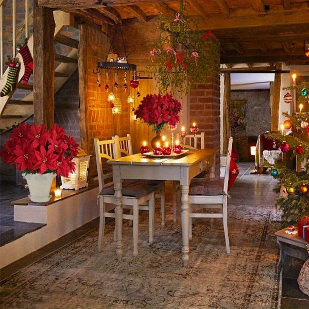 Artificial Poinsettia Bouquet for Holiday and Seasonal Decor