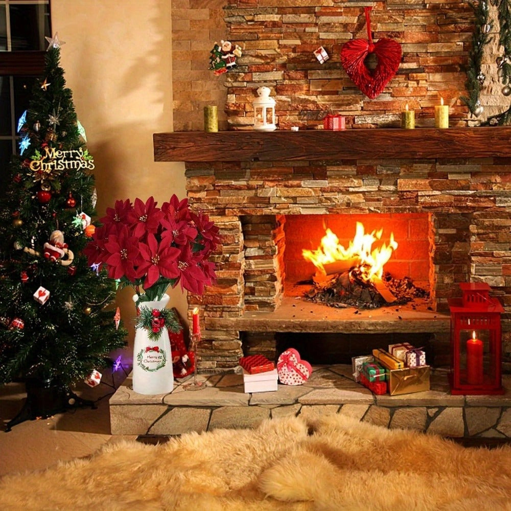 Ramo de poinsettia artificial para decoración navideña y de temporada