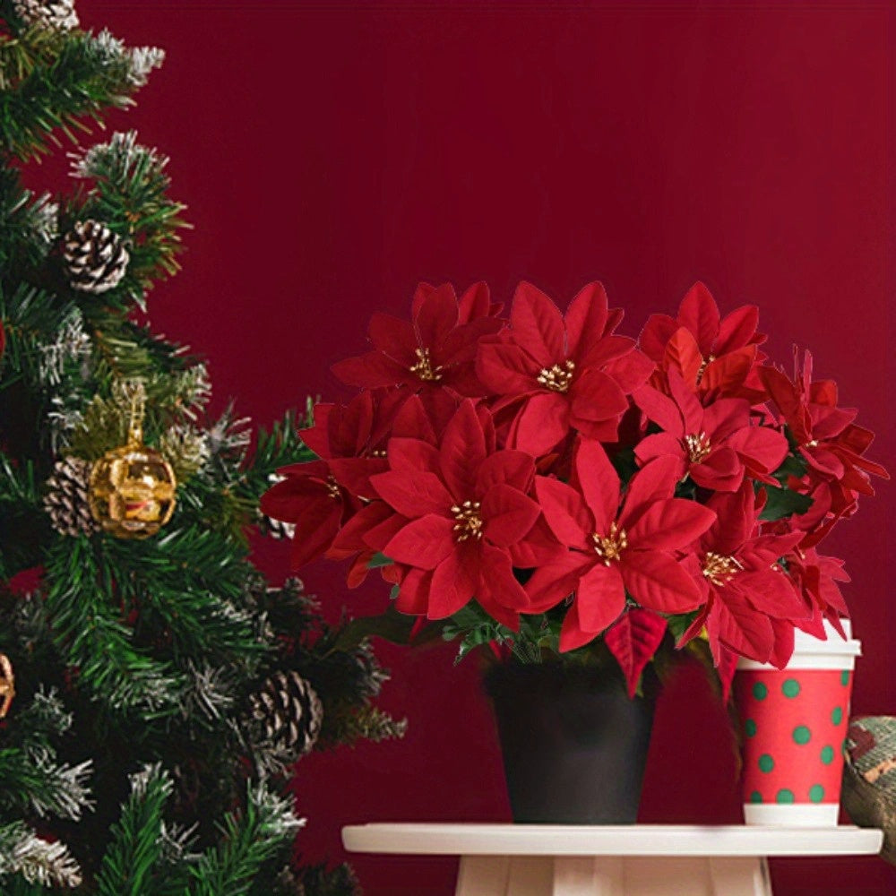 Artificial Poinsettia Bouquet for Holiday and Seasonal Decor
