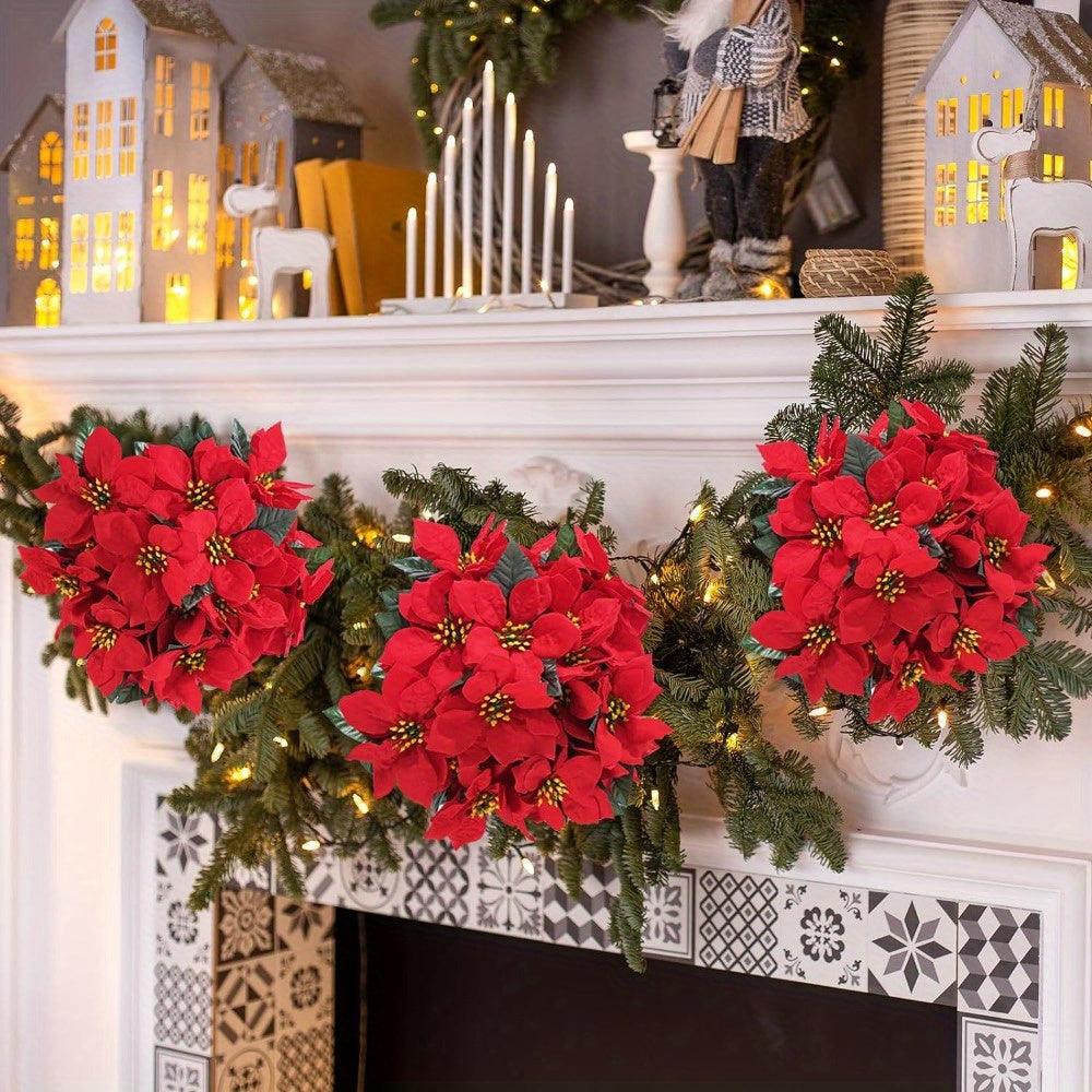 Artificial Poinsettia Bouquet for Holiday and Seasonal Decor